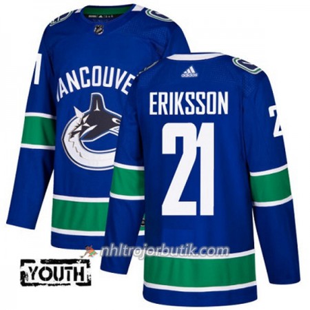 Barn Ishockey Vancouver Canucks Tröja Loui Eriksson 21 Adidas 2017-2018 Blå Authentic